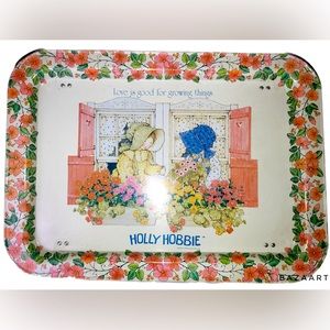 Vintage Holly Hobbie Metal Tin Tray Breakfast in Bed TV Lap Table Folding Legs